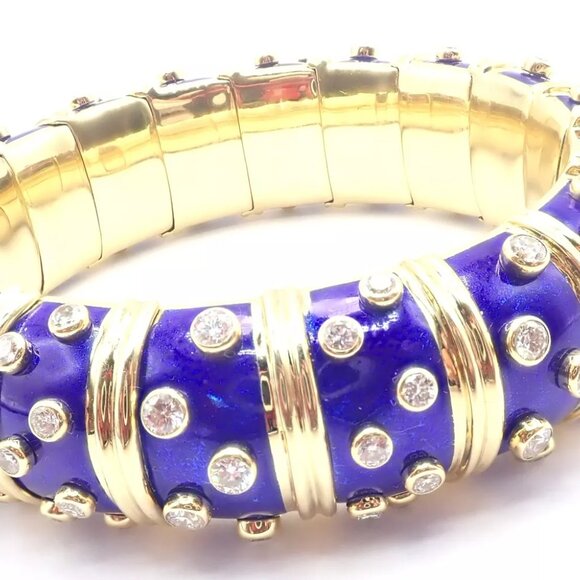 Tiffany & Co Schlumberger Dots 18k Yellow Gold Diamond Enamel Bangle Bracelet - Picture 4 of 10